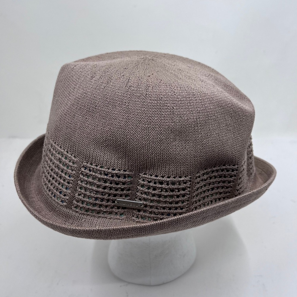 Kangol Lace Panel Duke Fedora Women Large Taupe Brown Silk Blend Knit Hat NWT